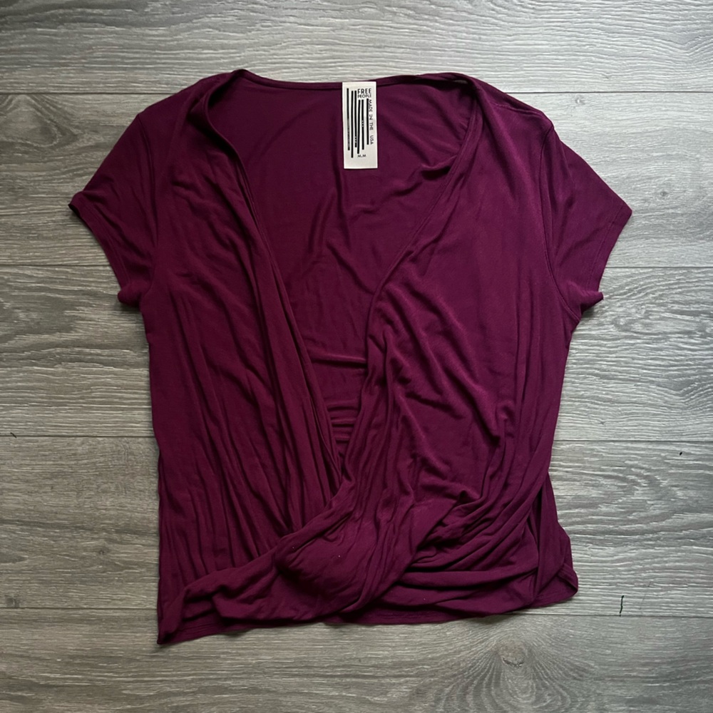 Free People Deep Plum Twist Front Short Sleeve Top